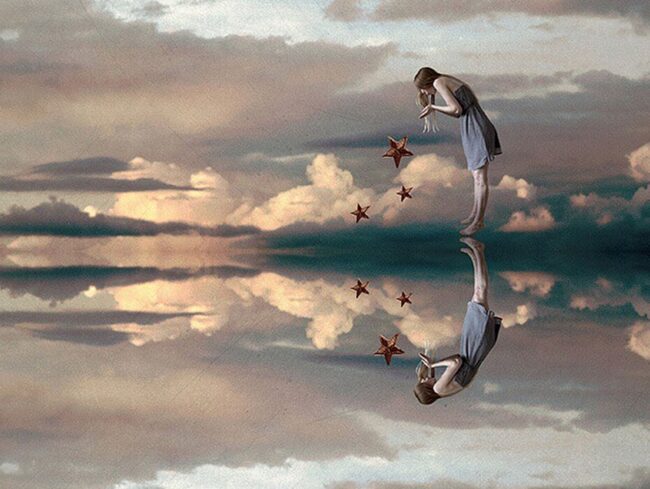 Reflexo de um mulher no céu